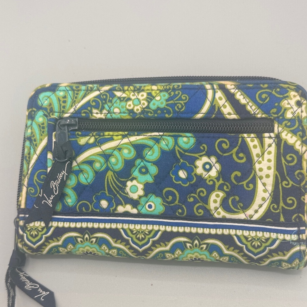 Vera Bradley Green Blue Paisley Quilted Zip Wallet Organizer - Picture 6 of 8